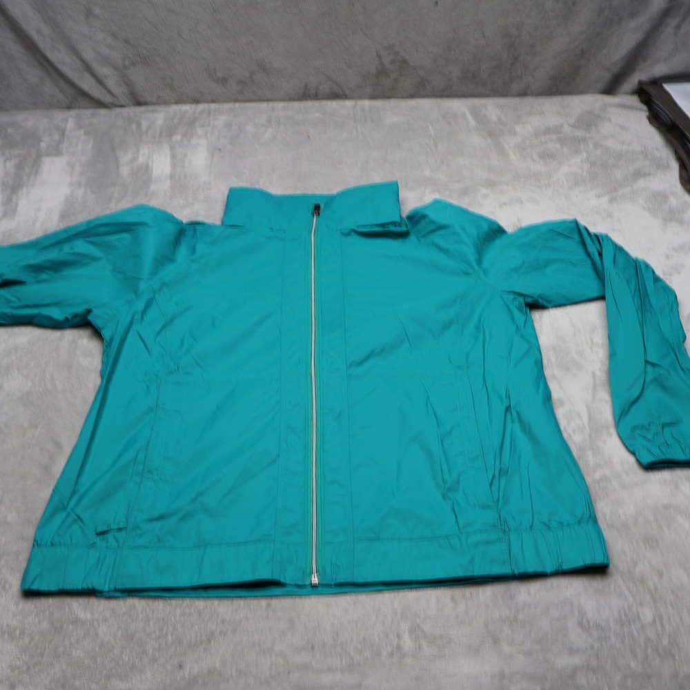 Columbia Jacket Women XL Green Hooded Full Zip Light Mesh Lined Wind Rain Hiking